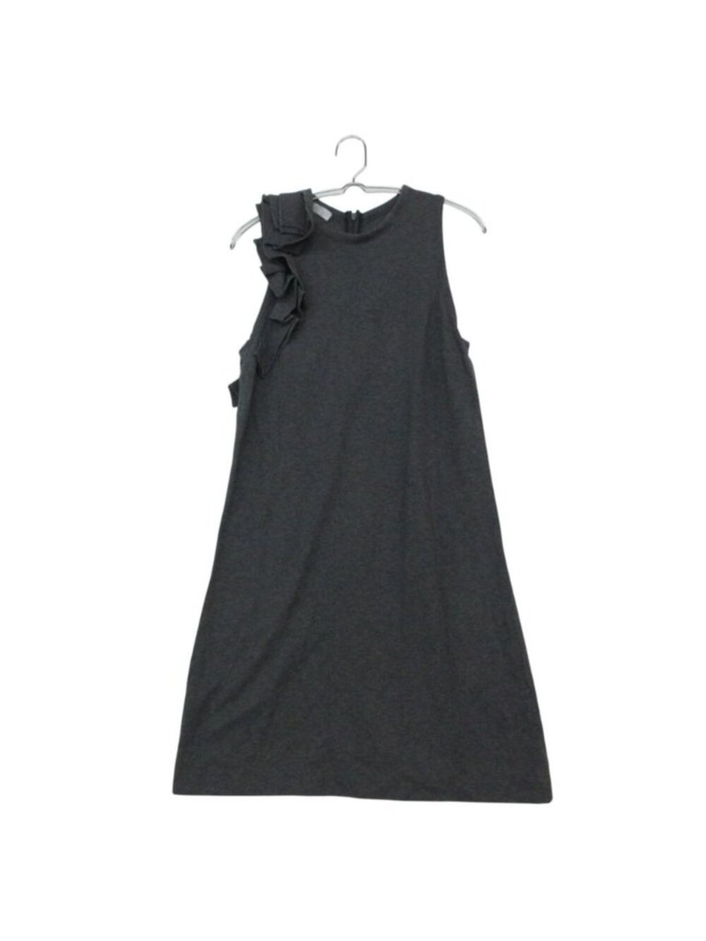 Brunello Cucinelli Dress Cotton Stretch Ruffles Sleeveless Gray MM